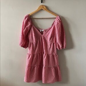 ASOS Red Gingham Puff Sleeve Mini Dress